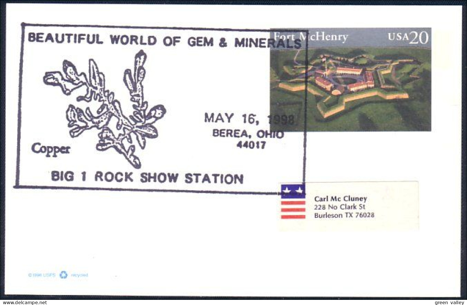 US Postcard Copper Berea, OH MAY 16, 1998 ( A91 642) - Minerales