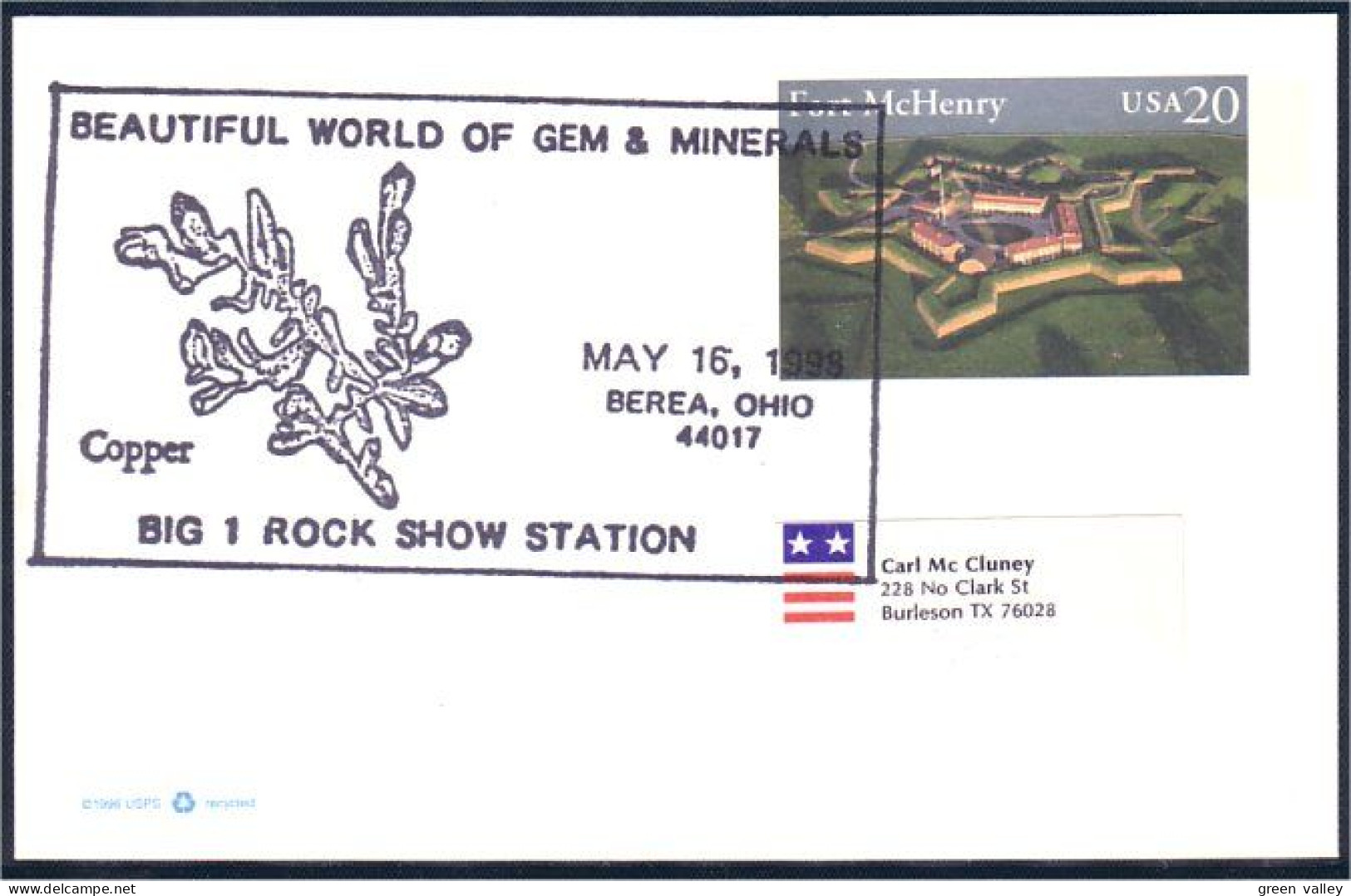 US Postcard Copper Berea, OH MAY 16, 1998 ( A91 641) - Minerals