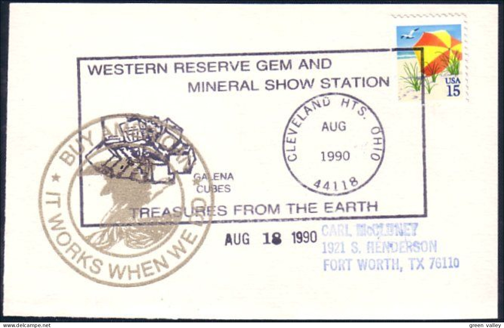 US Postcard Galena Tubes Cleveland Heights, OH AUG 18, 1990 ( A91 598) - Minerals