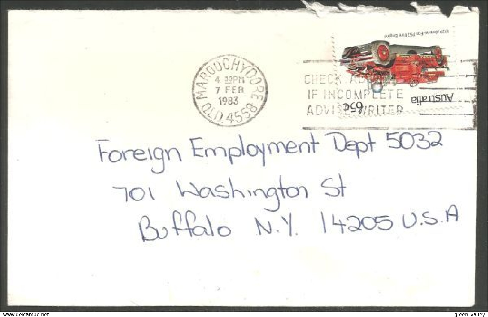 Australia Ahrens-Fox Fire Engine 1983 Cover From Maroochydore QLD To Buffalo N.Y. USA ( A92 12) - Postmark Collection