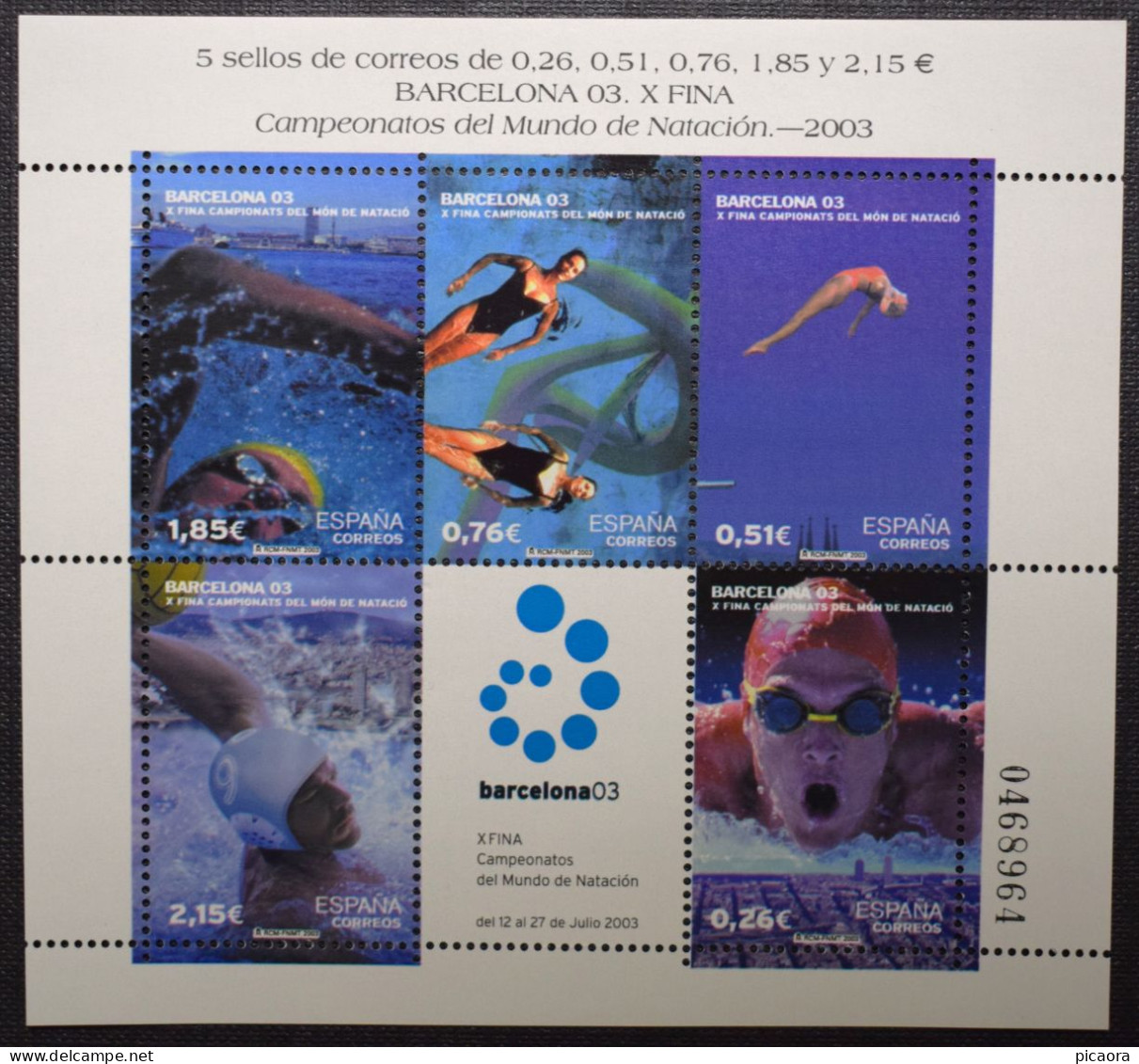 España Spain 2003 Campeonato Del Mundo Natación Barcelona 2003 Mi BL117  Yv BF116  Edi 3991  Nuevo New MNH ** - Zwemmen