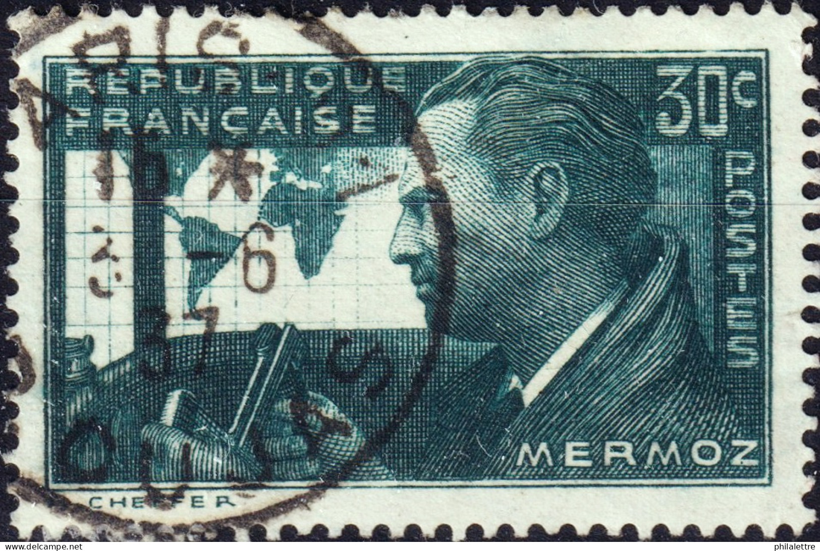 FRANCE - 1937 TàD "PARIS-91 / R. CUJAS" (Type A4) Sur Yv.337 30cJean Mermoz - Used Stamps