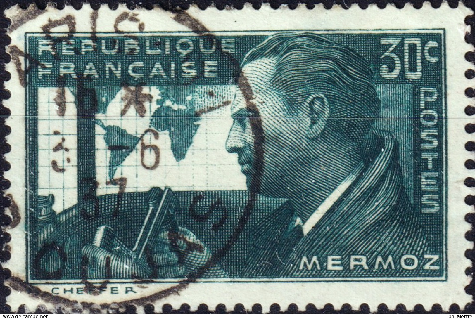 FRANCE - 1937 TàD "PARIS-91 / R. CUJAS" (Type A4) Sur Yv.337 30cJean Mermoz - Usati