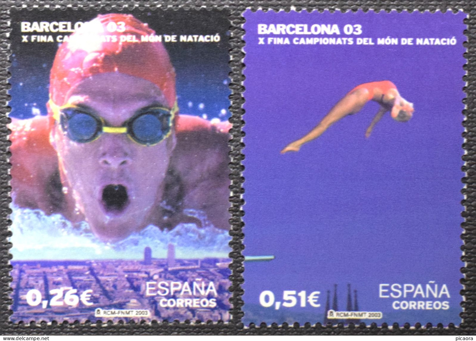España Spain 2003 Campeonato Del Mundo Natación Barcelona 2003 Mi 3846/47  Yv 3560/61  Edi 3989/90  Nuevo New MNH ** - Swimming