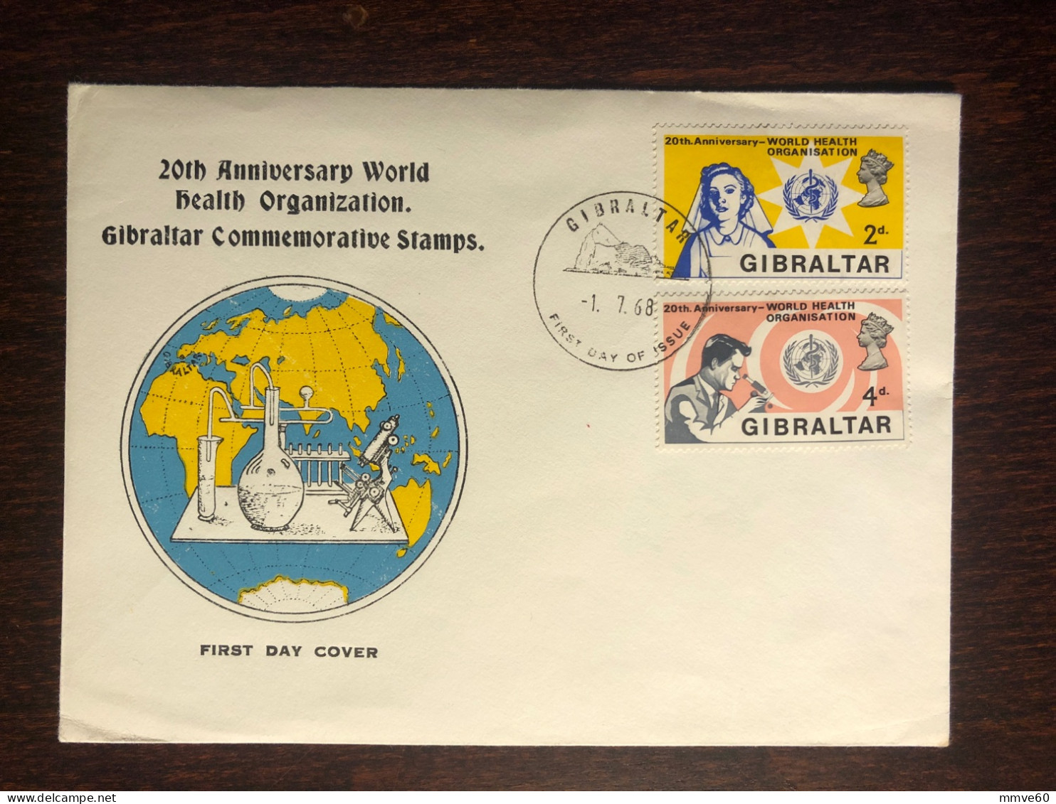 GIBRALTAR FDC COVER 1968 YEAR WHO OMS HEALTH MEDICINE STAMPS - Gibraltar
