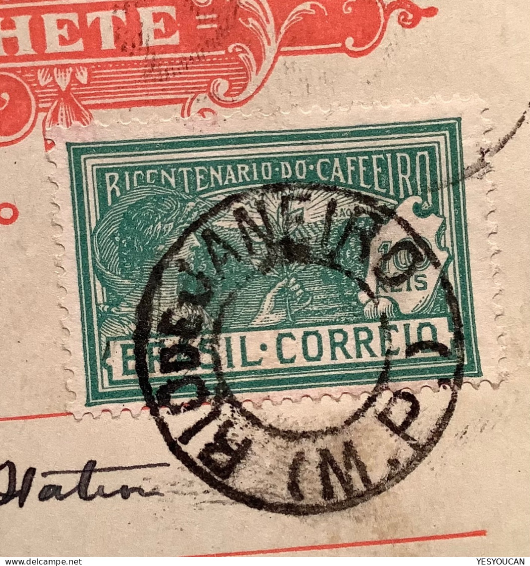 Brazil 1928 100 Reis Green RARE ON COVER RHM 1000$ #C-21 Bicentenario Do Café No Brasil (postal Stationery Coffee Lettre - Brieven En Documenten
