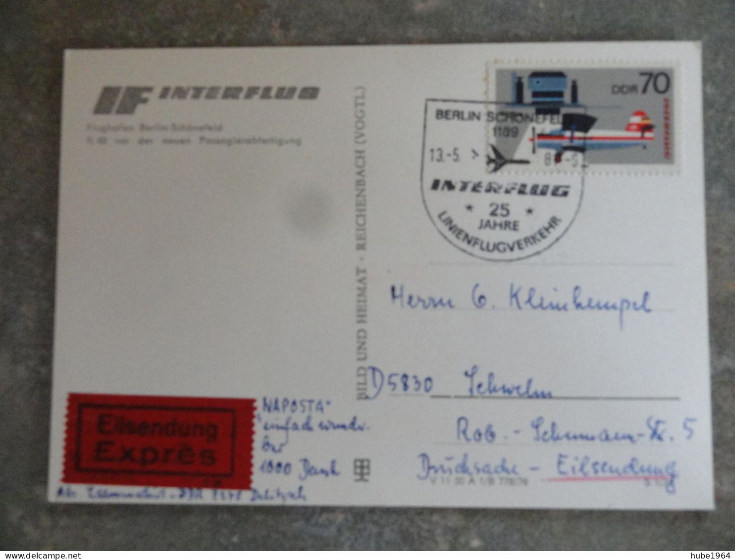 CARTE AVEC OBLITERATION COMMEMORATIVE DU 13/05/1981 DE BERLIN 25 JAHRE LINIENFLUGVERKEHR INTERFLUG - Airmail