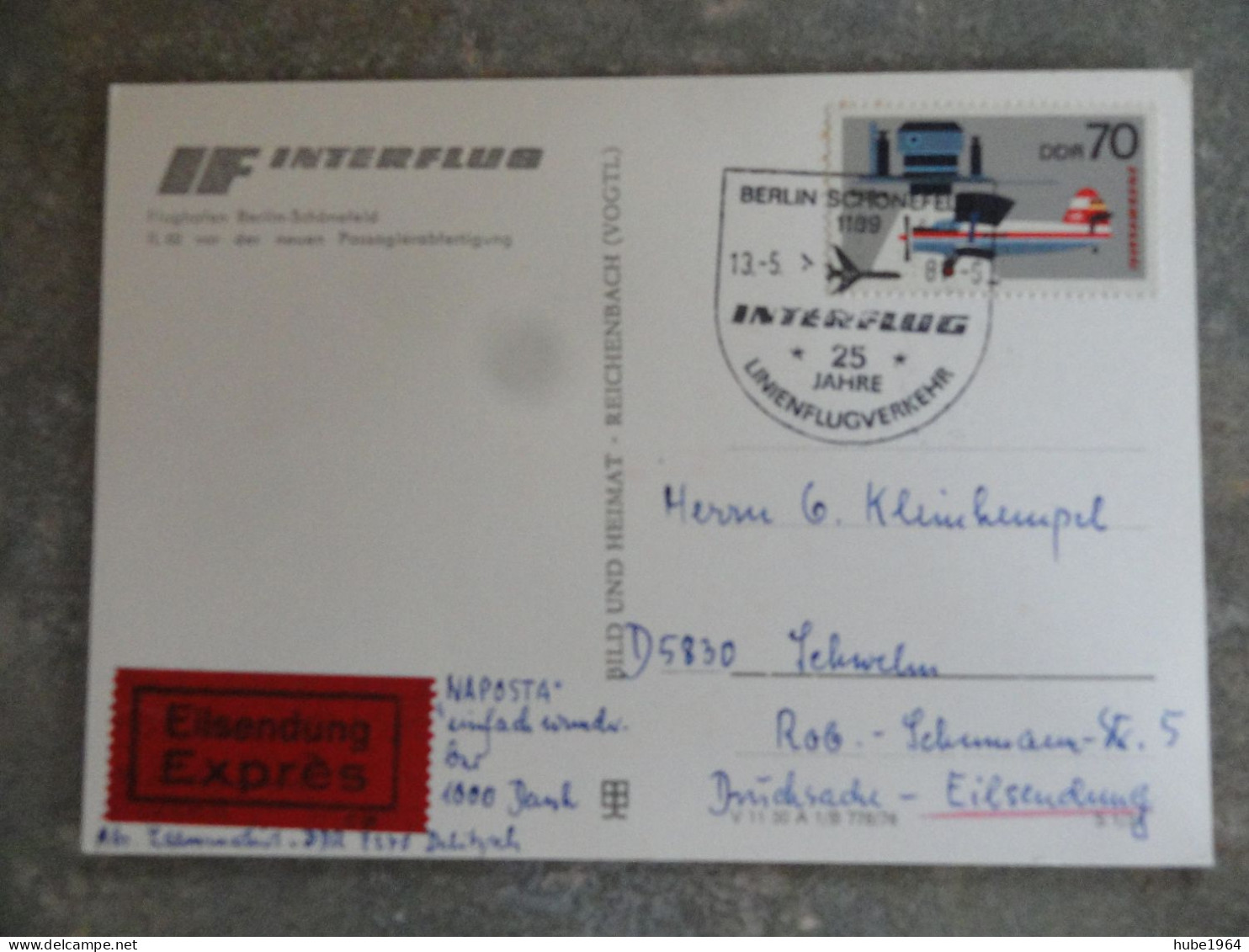 CARTE AVEC OBLITERATION COMMEMORATIVE DU 13/05/1981 DE BERLIN 25 JAHRE LINIENFLUGVERKEHR INTERFLUG - Correo Aéreo