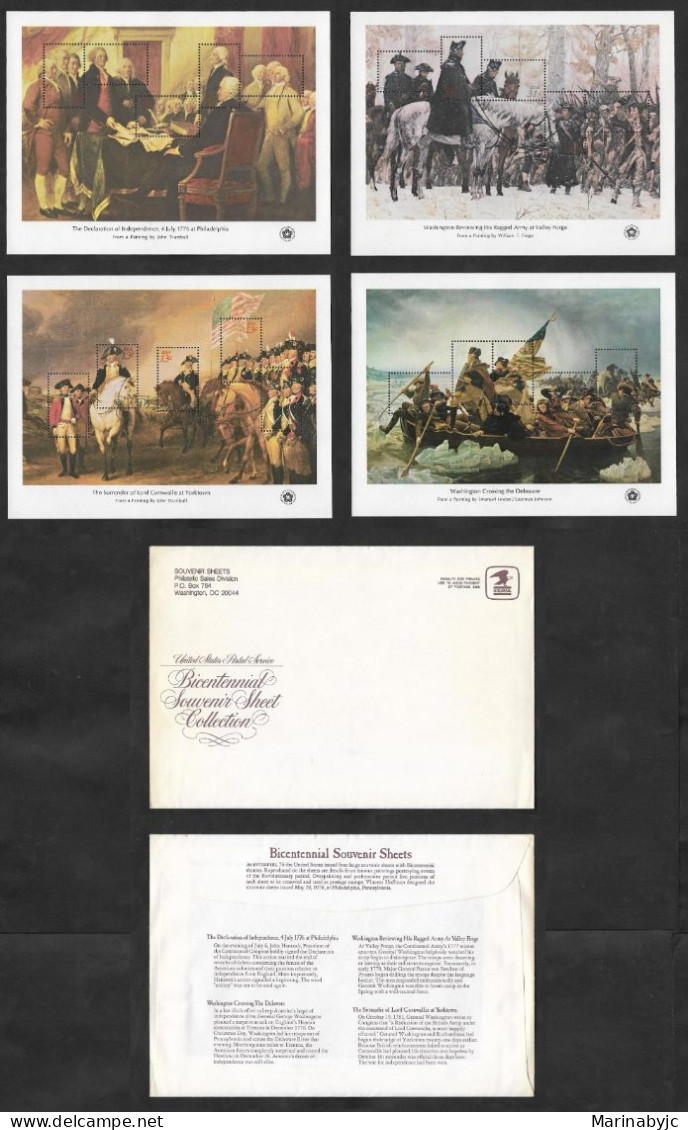 SE)1991 UNITED STATES, BICENTENNIAL OF THE AMERICAN REVOLUTION, 4 SOUVENIR SHEETS AND COVER, AIRMAIL, MNH - Gebraucht