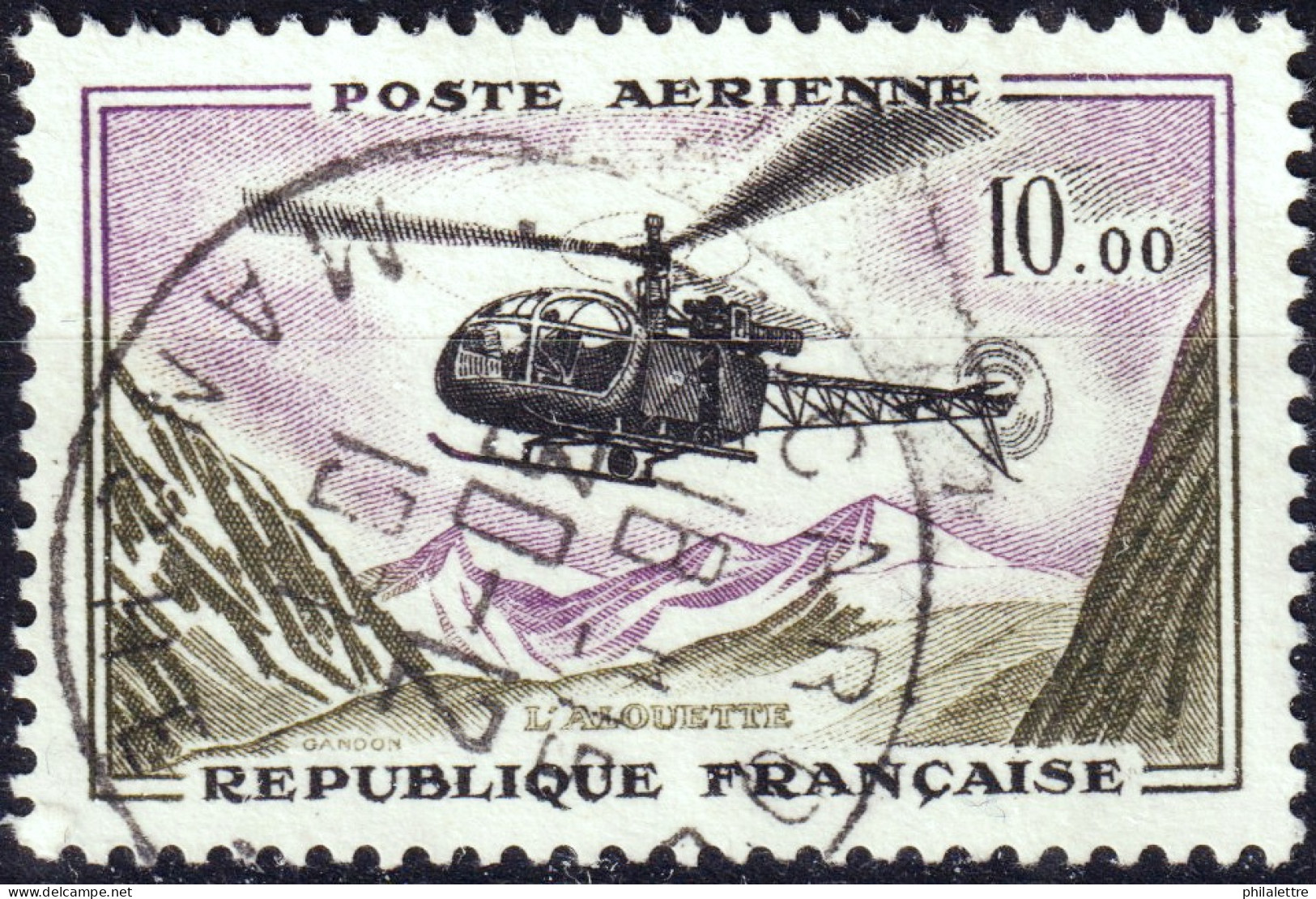 FRANCE - 1961 TàD "50-CAROLLES / MANCHE" (Type A8) Sur Yv.PA41 10fr Alouette - 1960-.... Afgestempeld