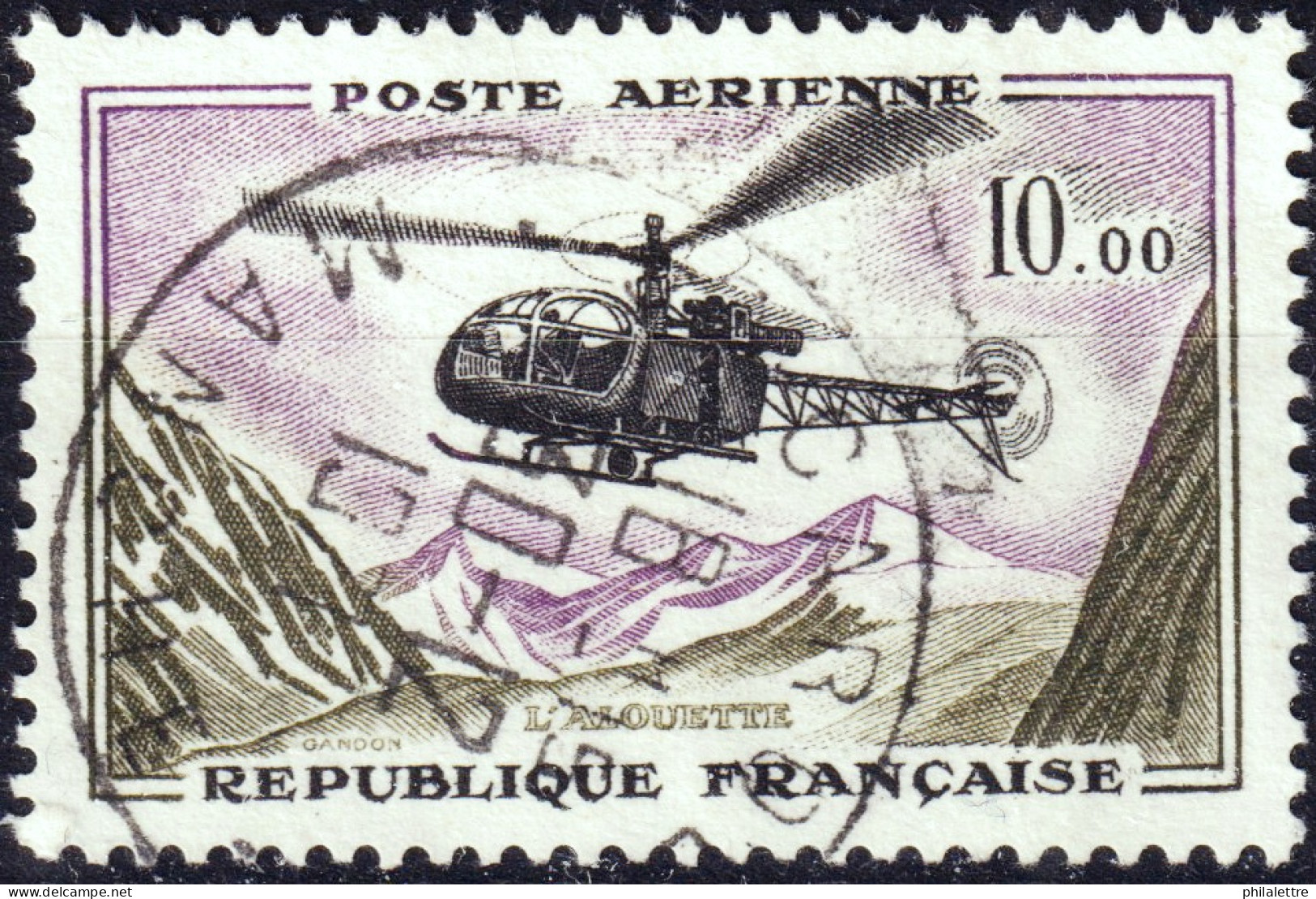 FRANCE - 1961 TàD "50-CAROLLES / MANCHE" (Type A8) Sur Yv.PA41 10fr Alouette - 1960-.... Matasellados