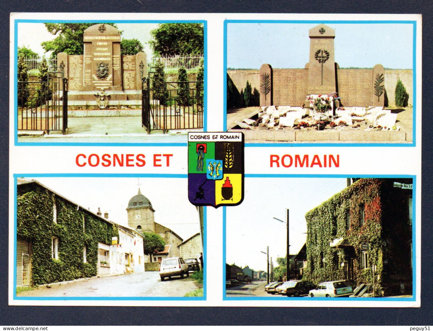 54. Environs De Longwy. Cosnes Et Romain. Blason. Monuments Aux Morts, église Saint-Martin Et Route D43. 1987 - Longwy