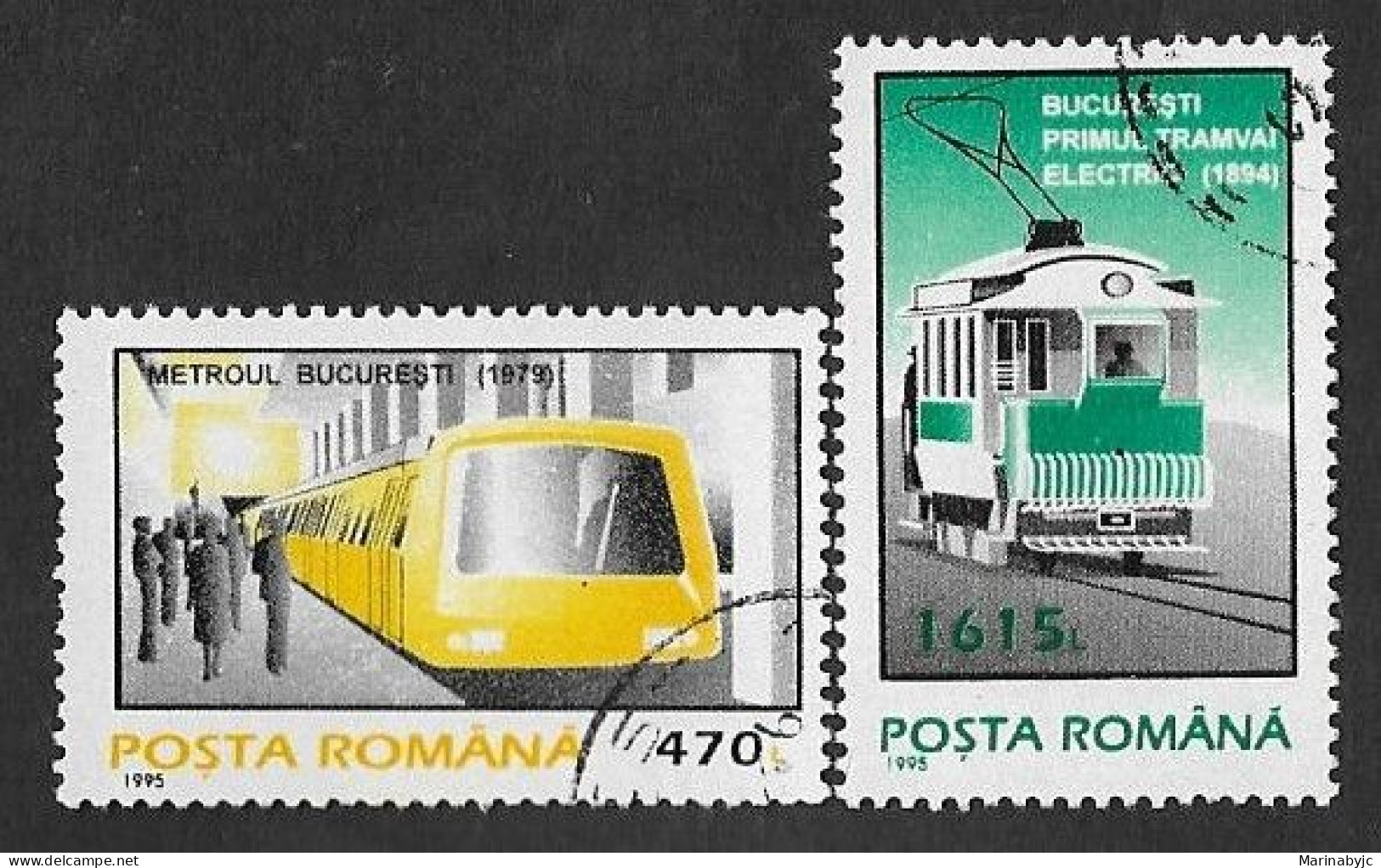 SE)1995 ROMANIA, FROM THE TRAINS SERIES, THE BUCHAREST METRO, 1ST ELECTRIC TRAIN, 2 CTO STAMPS - Gebruikt