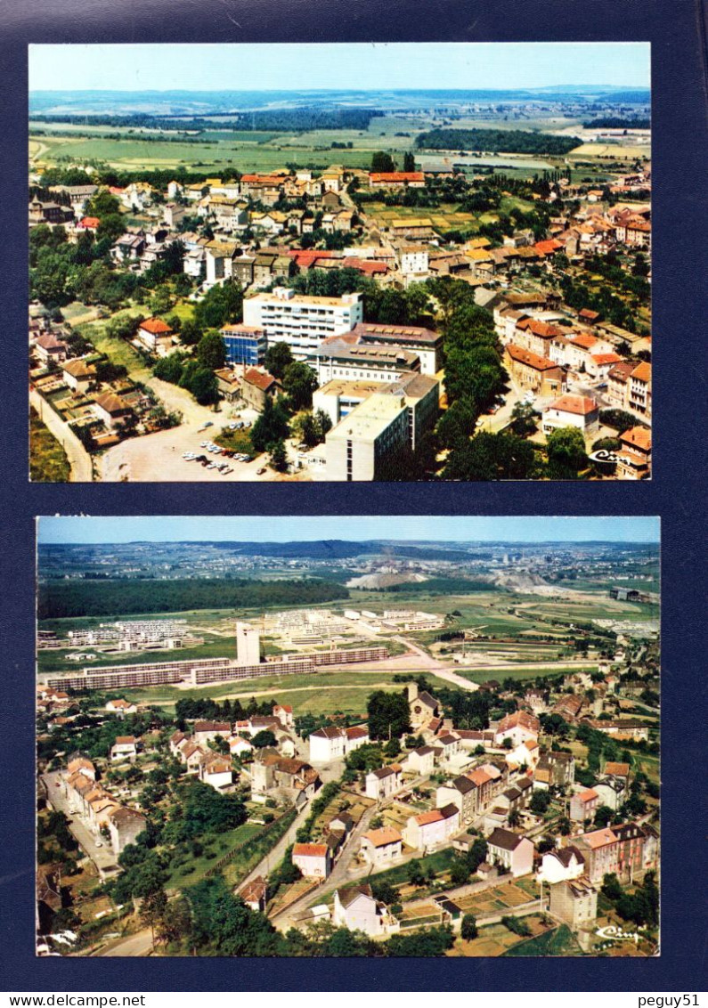 54. Mont-Saint-Martin. Vue Aérienne Générale. Hôpital Hôtel-Dieu, L'église Romane Et La Z.U.P. Lot De 2 Cartes. 1987 - Mont Saint Martin