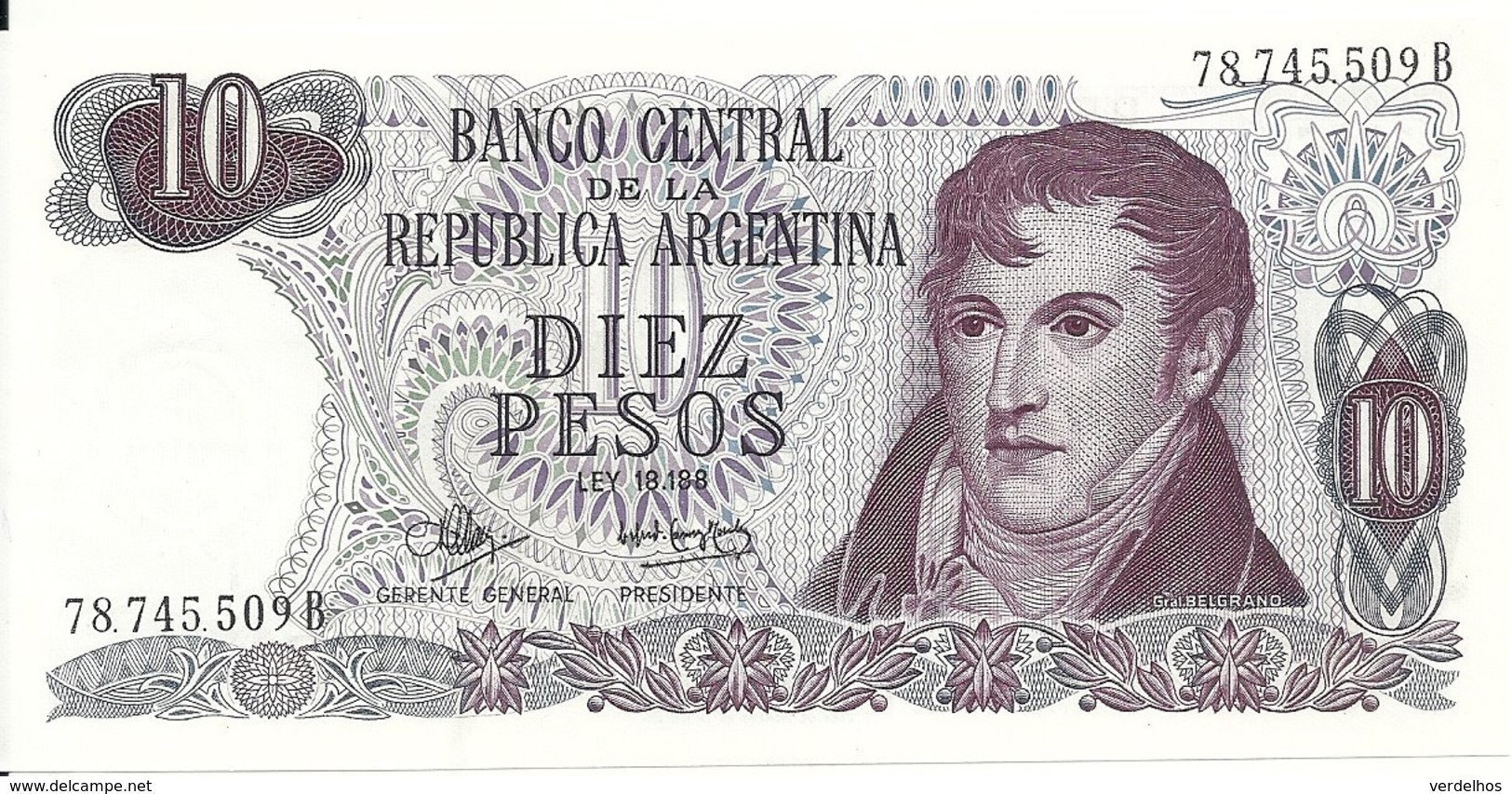 ARGENTINE 10 PESOS ND1970-73 UNC P 289 - Argentina