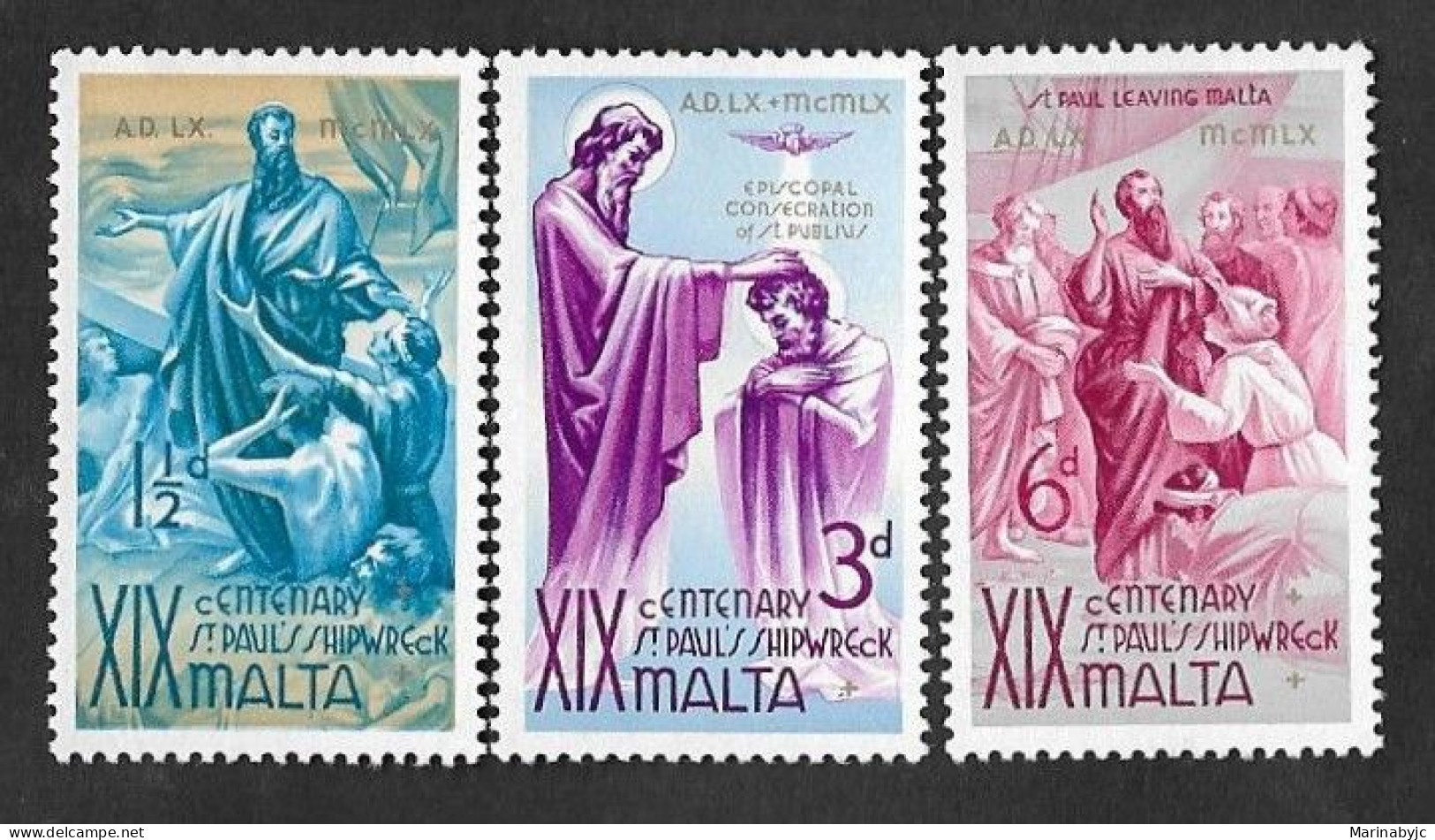 SE)1960 MALTA, 19TH CENTENARY OF THE SHIPWRECK OF ST. PAUL, CONSECRATION OF ST. PAUL, DEPARTURE OF ST. PAUL FROM MALTA, - Malte