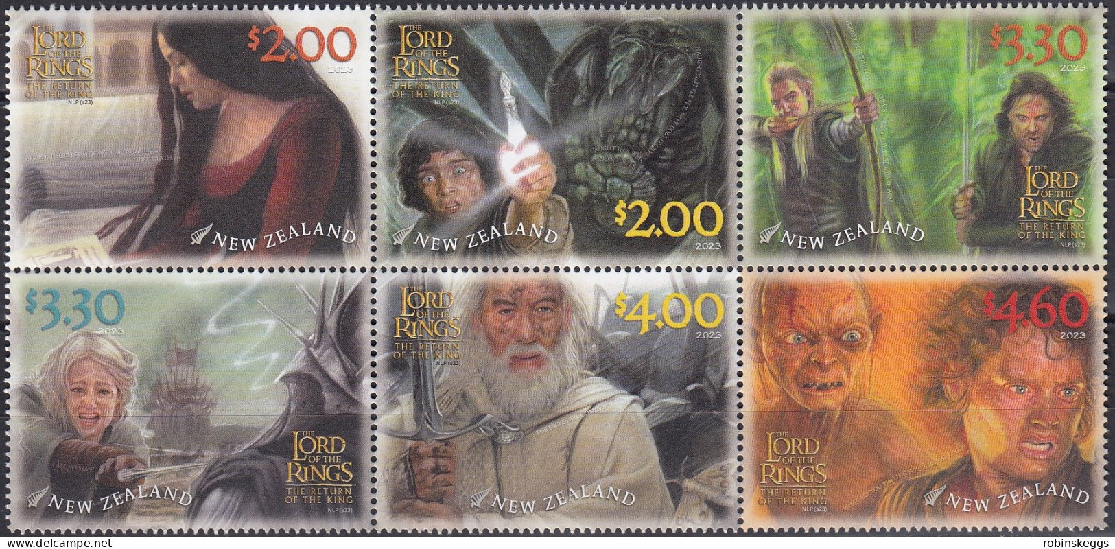NEW ZEALAND 2023 Lord Of The Rings: King 20th, Set Of 6 In Block MNH - Fantasy Labels