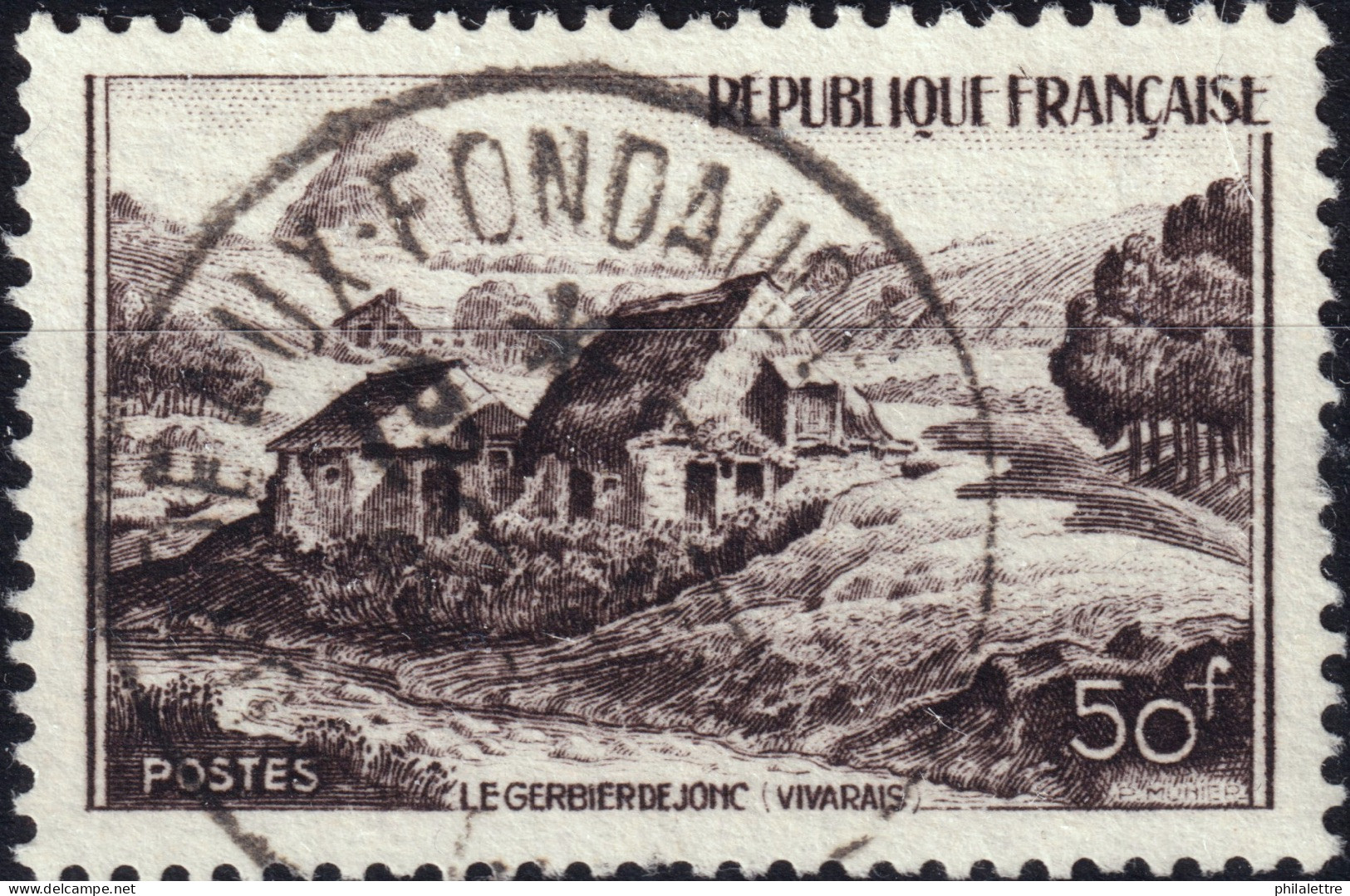 FRANCE - 1951 TàD "BORDAUX-FONDAUDÈGE / GIRONDE" (Type A6) Sur Yv.843 50fr Mont-Gerbier-de-Jonc - Usati