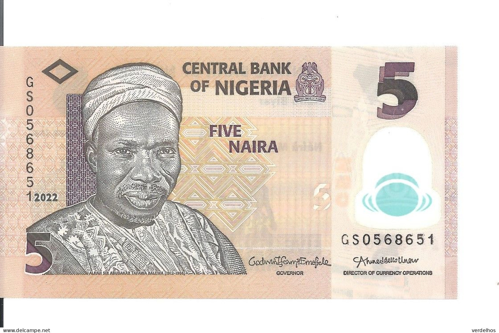 NIGERIA 5 NAIRA 2022 UNC P 38 M - Nigeria