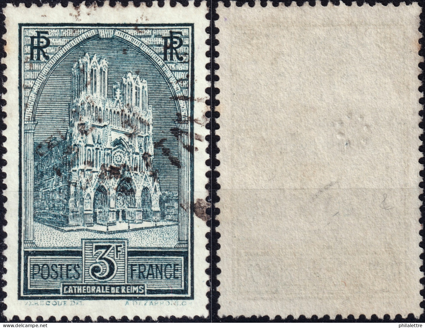 FRANCE - 1931 Perforation "c" (Crédit Lyonnais) Sur Yv.259 3fr Reims Type 1 - Oblitéré TB - Oblitérés