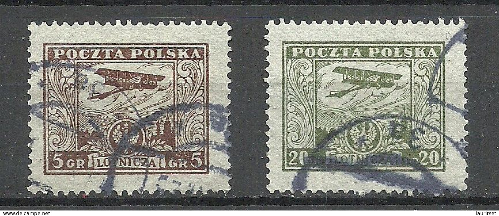 POLEN Poland 1925 Michel 227 & 230 O Air Planes Flugzeuge - Used Stamps