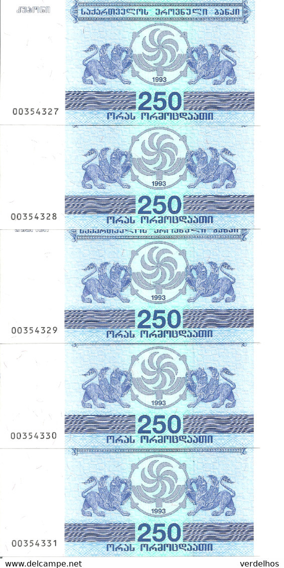 GEORGIE 250 LARIS 1993 UNC P 43 ( 5 Billets ) - Géorgie