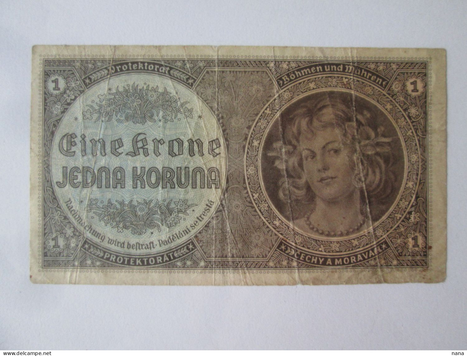 Bohemia & Moravia Protektorat 1 Koruna 1940 Banknote German Occupation WWII Series D 030,see Pictures - Tsjechoslowakije