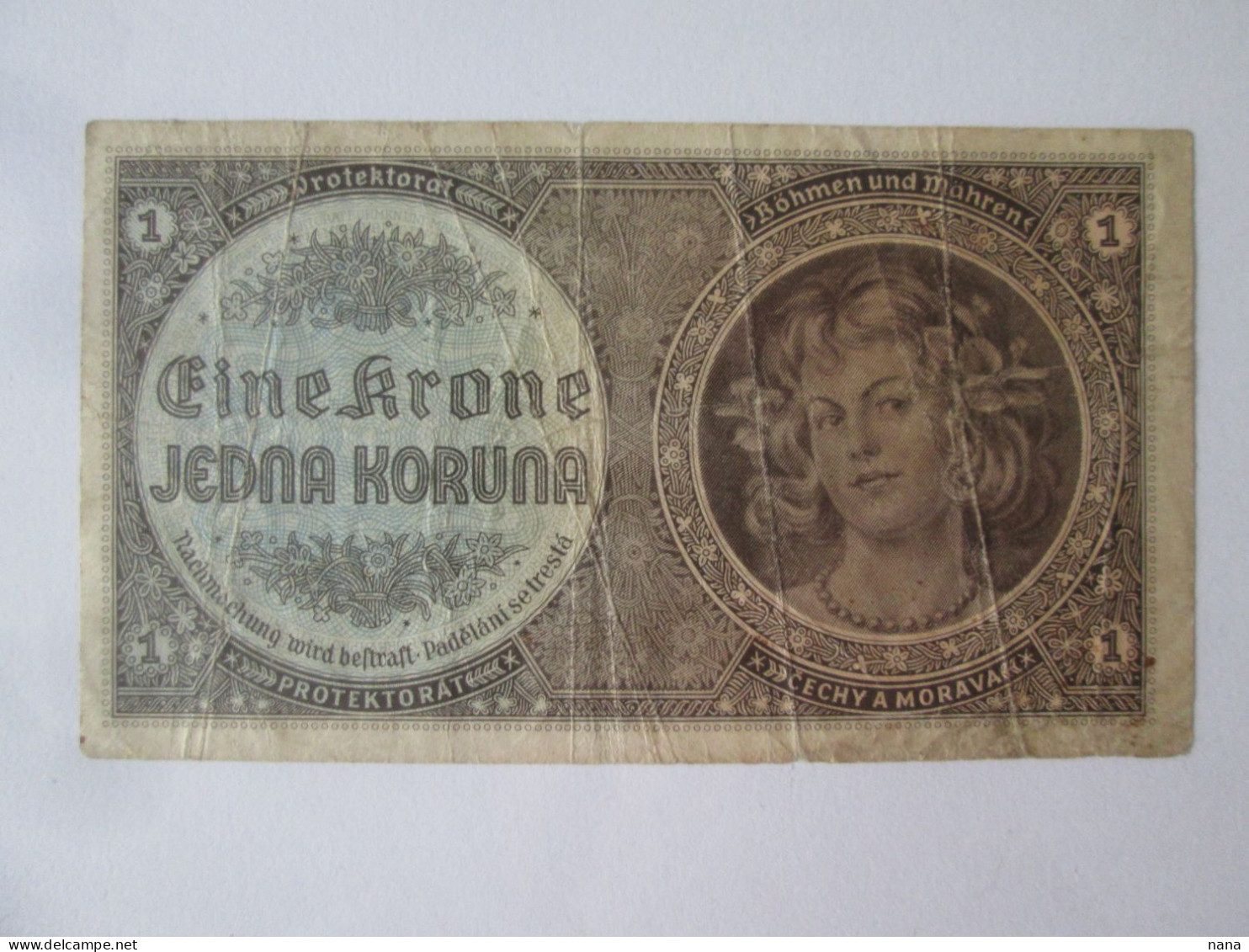 Bohemia & Moravia Protektorat 1 Koruna 1940 Banknote German Occupation WWII Series D 030,see Pictures - Tschechoslowakei