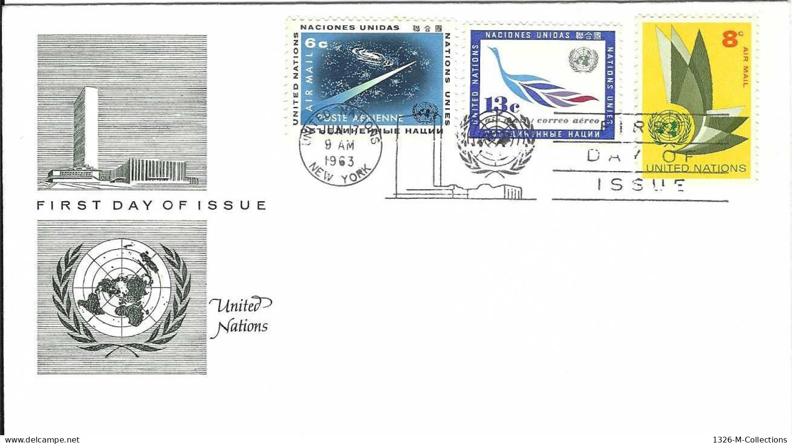 Envellope NATIONS UNIS 1e Jour N° 8 - 9 - 11 Poste Aerienne Y & T - Lettres & Documents