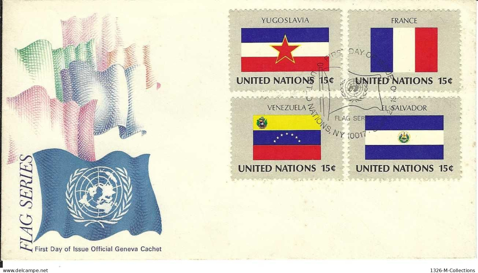 Envellope NATIONS UNIS 1e Jour N° 324 A 327 Y & T - Covers & Documents