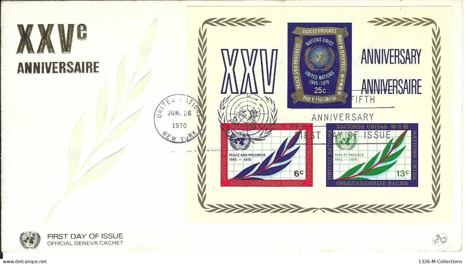 Envellope NATIONS UNIS 1e Jour N° 5 Bloc Y & T - Lettres & Documents