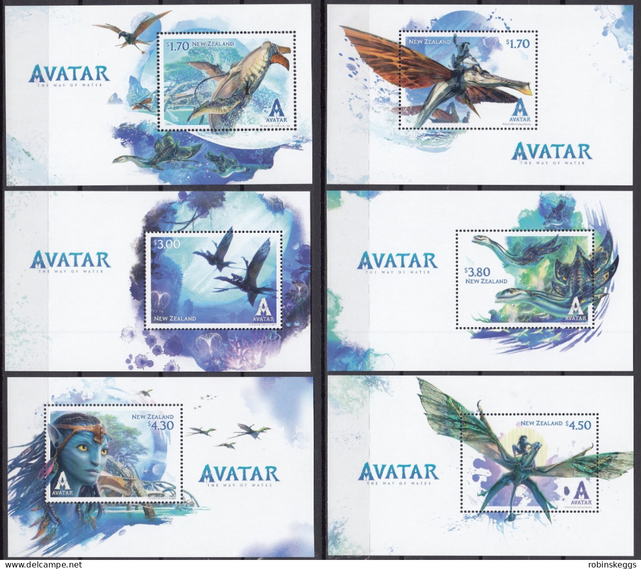 NEW ZEALAND 2023 Avatar: The Way Of Water, Set Of 6 M/S’s MNH - Viñetas De Fantasía