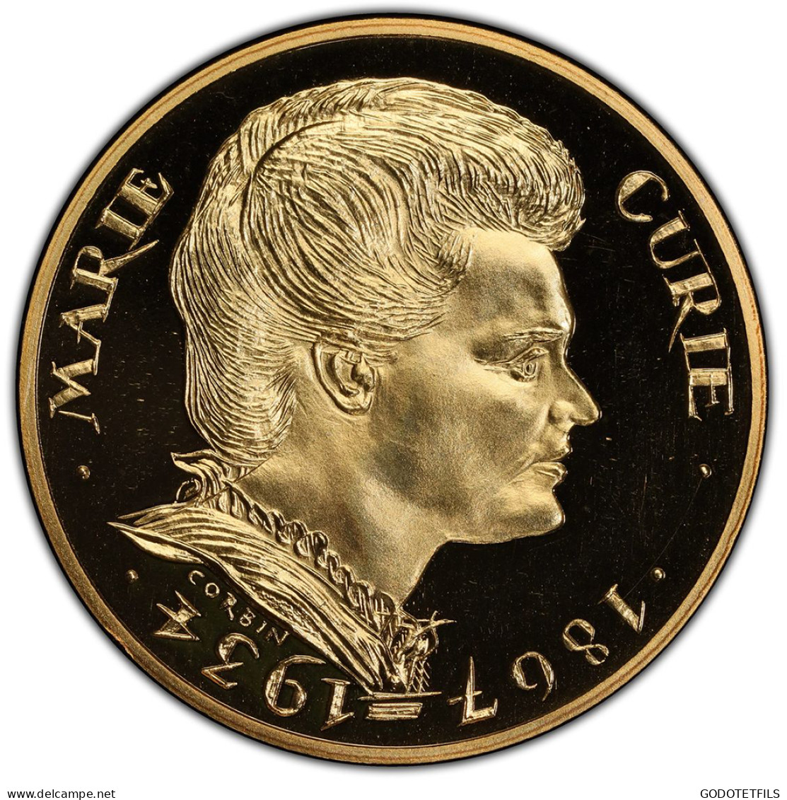 Monnaie De Paris-100 Francs Or Piéfort Marie-Curie 1984 - Essais, Piéforts, épreuves & Flans Brunis