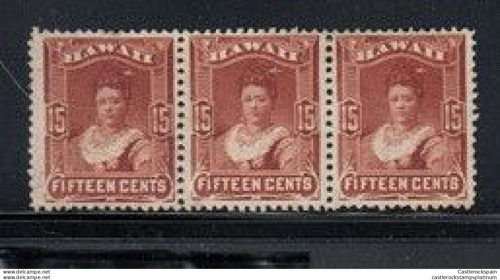 O) HAWAII, QUEEN KAPIOLANI 15c Red Brown, STRIP BY 3 STAMPS, EXCELLENTE CONDITION - Hawaii