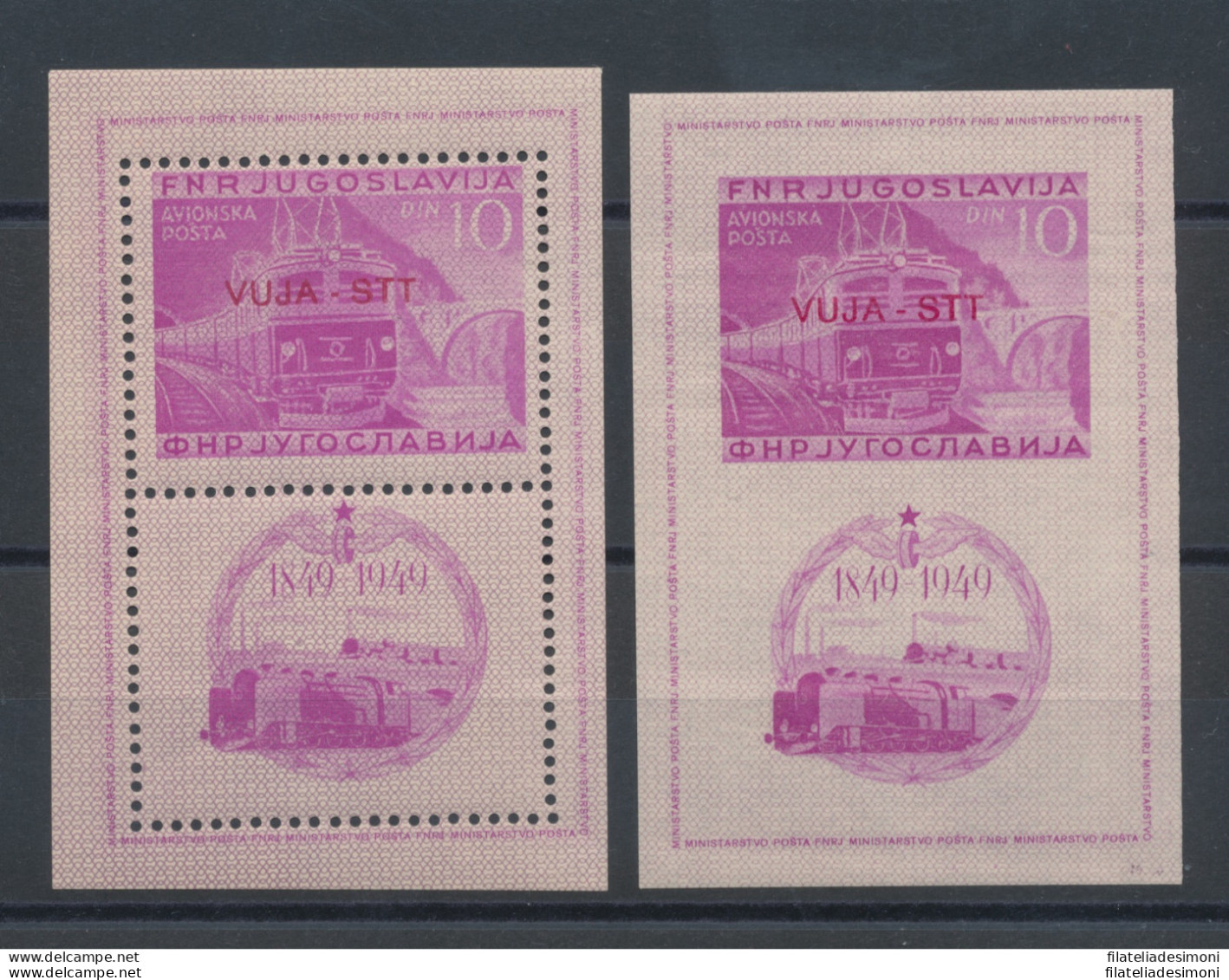 1950 TRIESTE B, BF N° 1/2 , Centenario Delle Ferrovie Jugoslave , MNH** - Andere & Zonder Classificatie