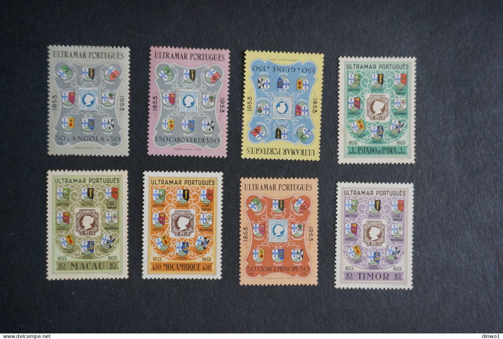 (T2) Macau Angola C. Verde Mozambique St. Thomas Timor 1953 1st Stamp OMNIBUS Issue (8v) - Ungebraucht