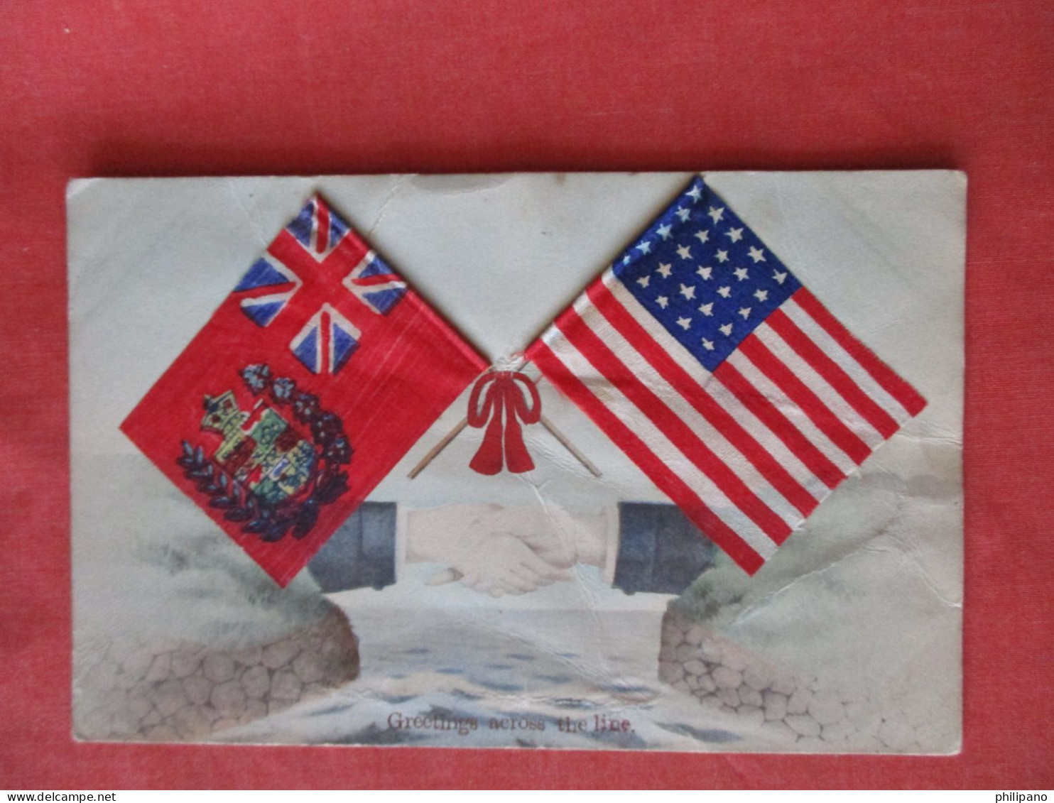 Silk Flags    UK & US         Greetings Across The Line  .  Ref 6341 - Genealogía