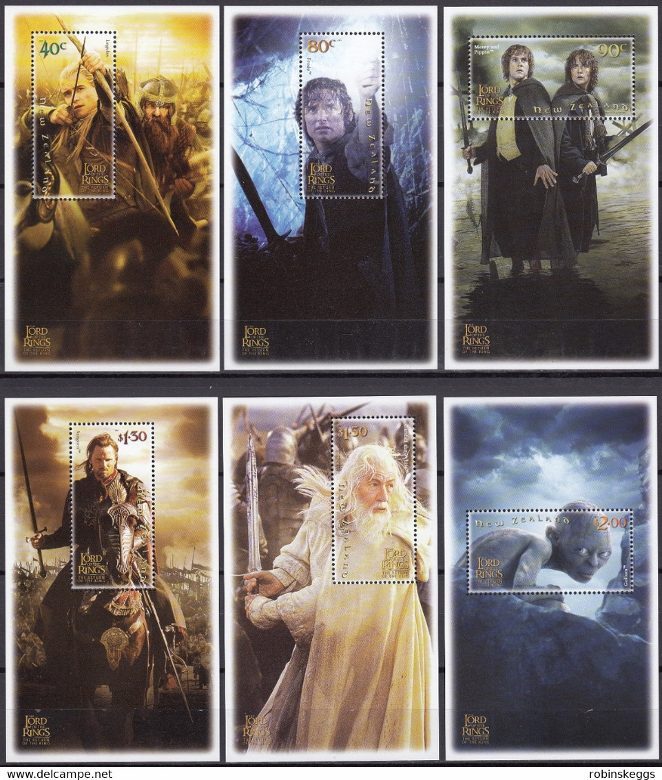 NEW ZEALAND 2003 Lord Of The Rings: The Return Of The King, Set Of 6 M/S’s MNH - Fantasy Labels