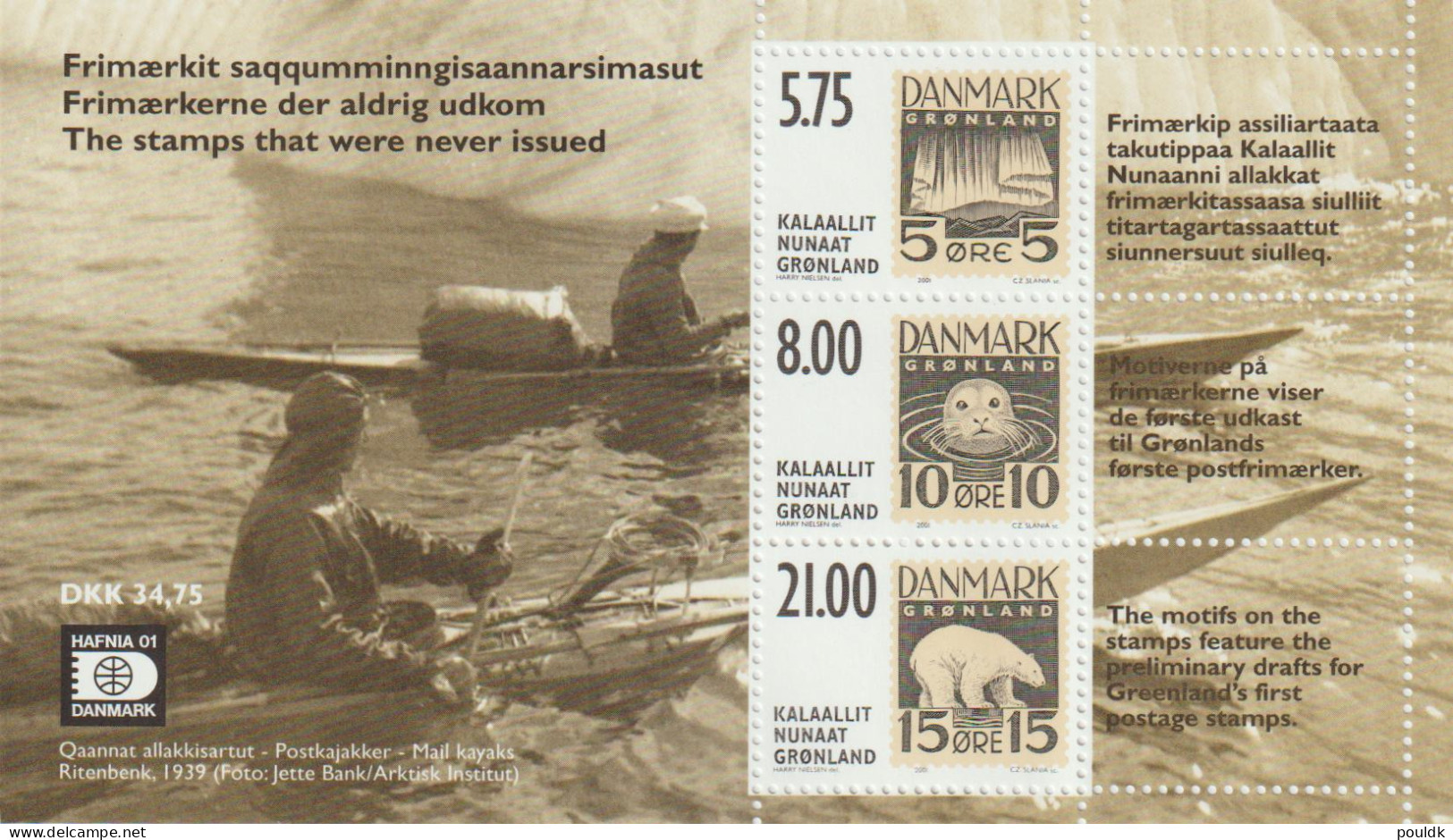 Greenland 2001 The Stamps That Was Never Issued Hafnia 01 Souvenir Sheet X 7 MNH/**. Postal Value 243 Kr. = 32 Euro - Blocchi