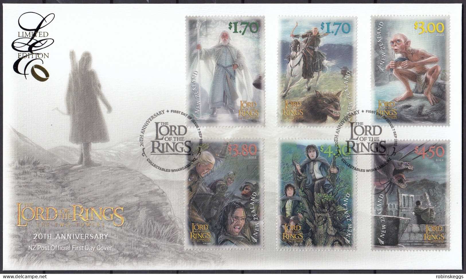 NEW ZEALAND 2022 Lord Of The Rings: Two Towers 20th, Limited Edition FDC - Viñetas De Fantasía