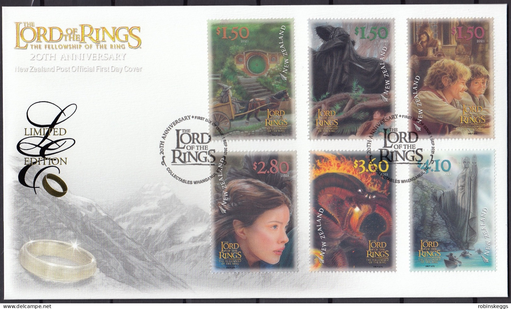 NEW ZEALAND 2021 Lord Of The Rings: Fellowship 20th, Limited Edition FDC - Etichette Di Fantasia