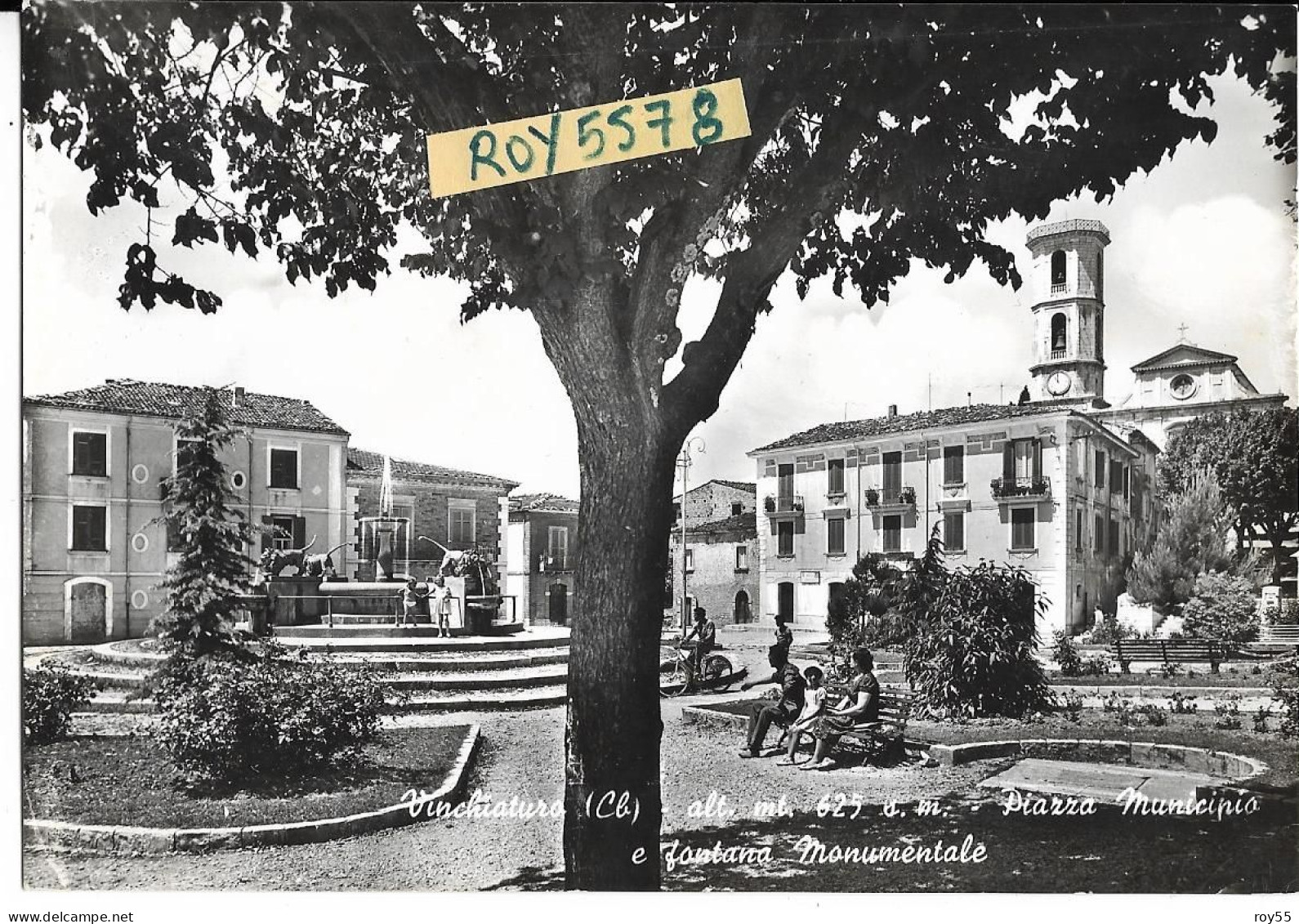 Molise-campobasso-vinchiaturo Piazza Municipio E Fontana Monumentale Giardini Animatissima Veduta Anni 50 60 - Altri & Non Classificati