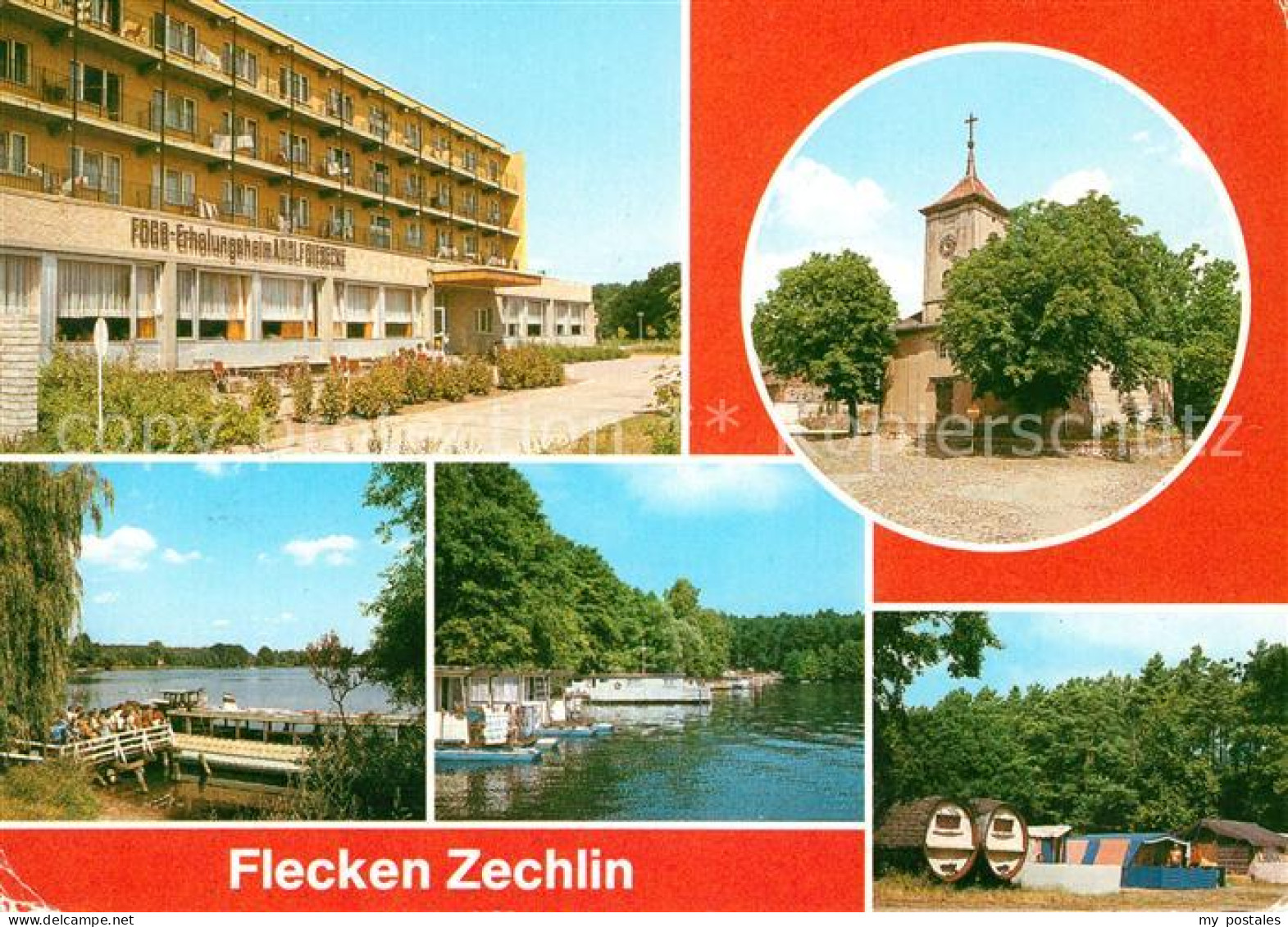 73026285 Flecken Zechlin Kirche FDGB Erholungsheim Wohnboote Campingplatz  Fleck - Zechlinerhütte