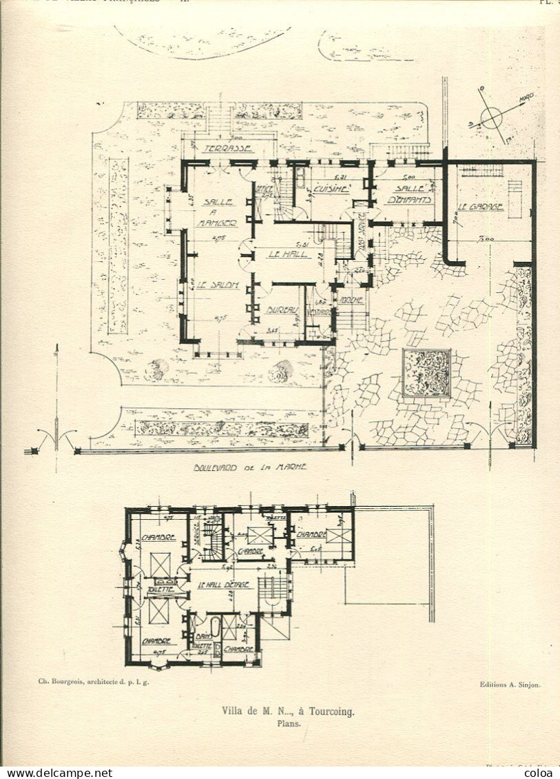 Architecture Villa à Tourcoing Planche En Héliogravure Et Plan - Architecture