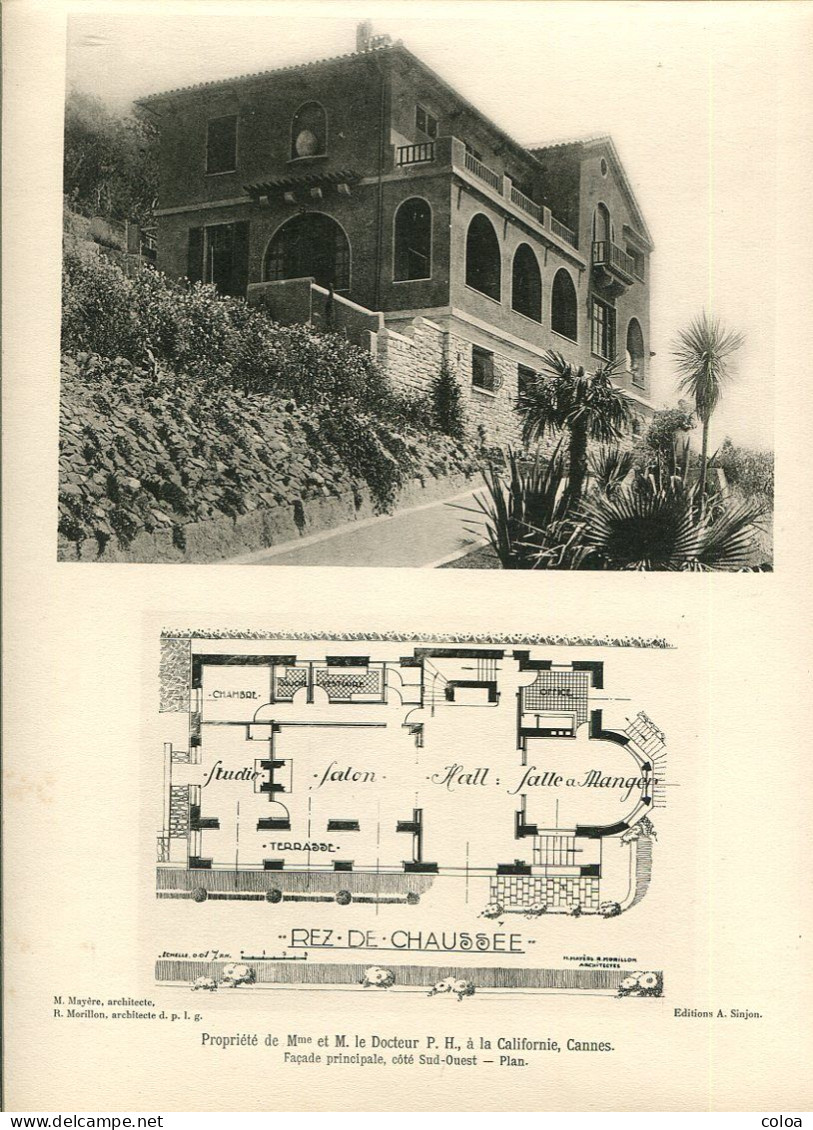 Architecture Propriété Du Docteur P.H. à La Californie Cannes Planche En Héliogravure Et Plan - Architettura