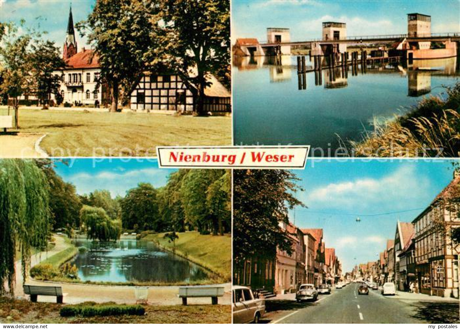 73021628 Nienburg Weser Kirche Bruecke Teich Strassenpartie Nienburg - Nienburg