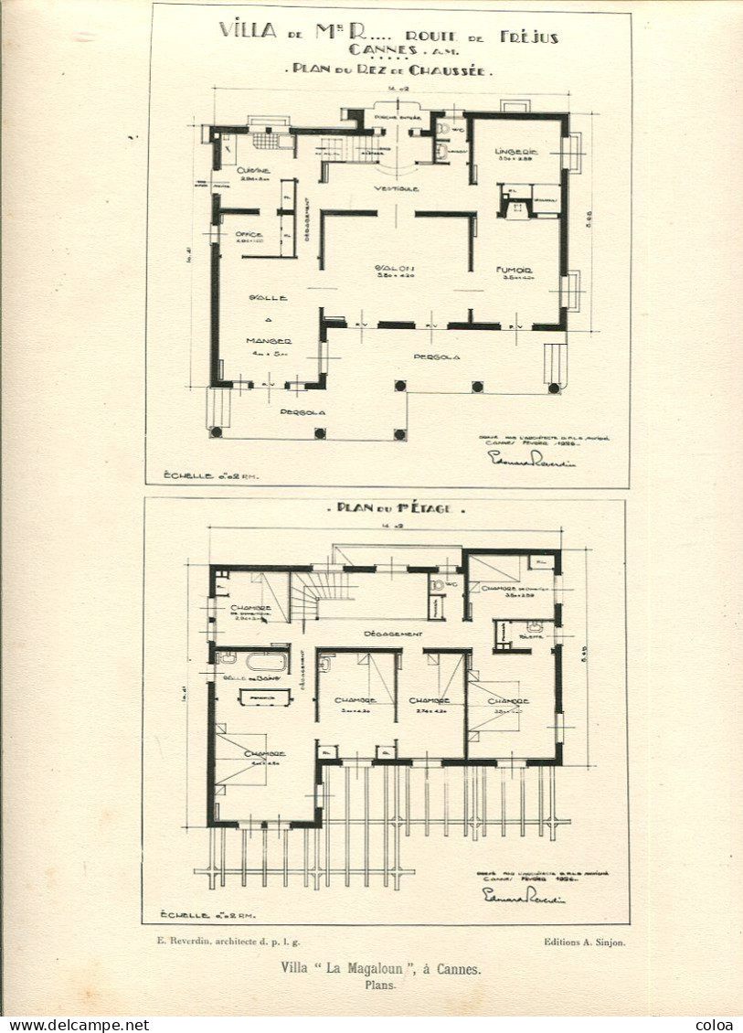 Architecture Villa « La Magaloun » à  Cannes Deux Planches En Héliogravure Et Plan - Architektur