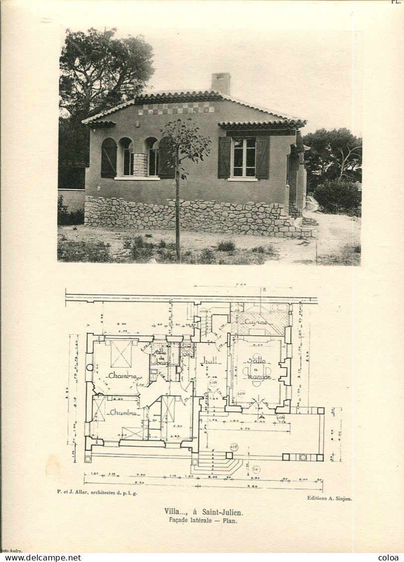 Architecture Villa à Saint-Julien Deux Planches En Héliogravure Et Plan - Architektur