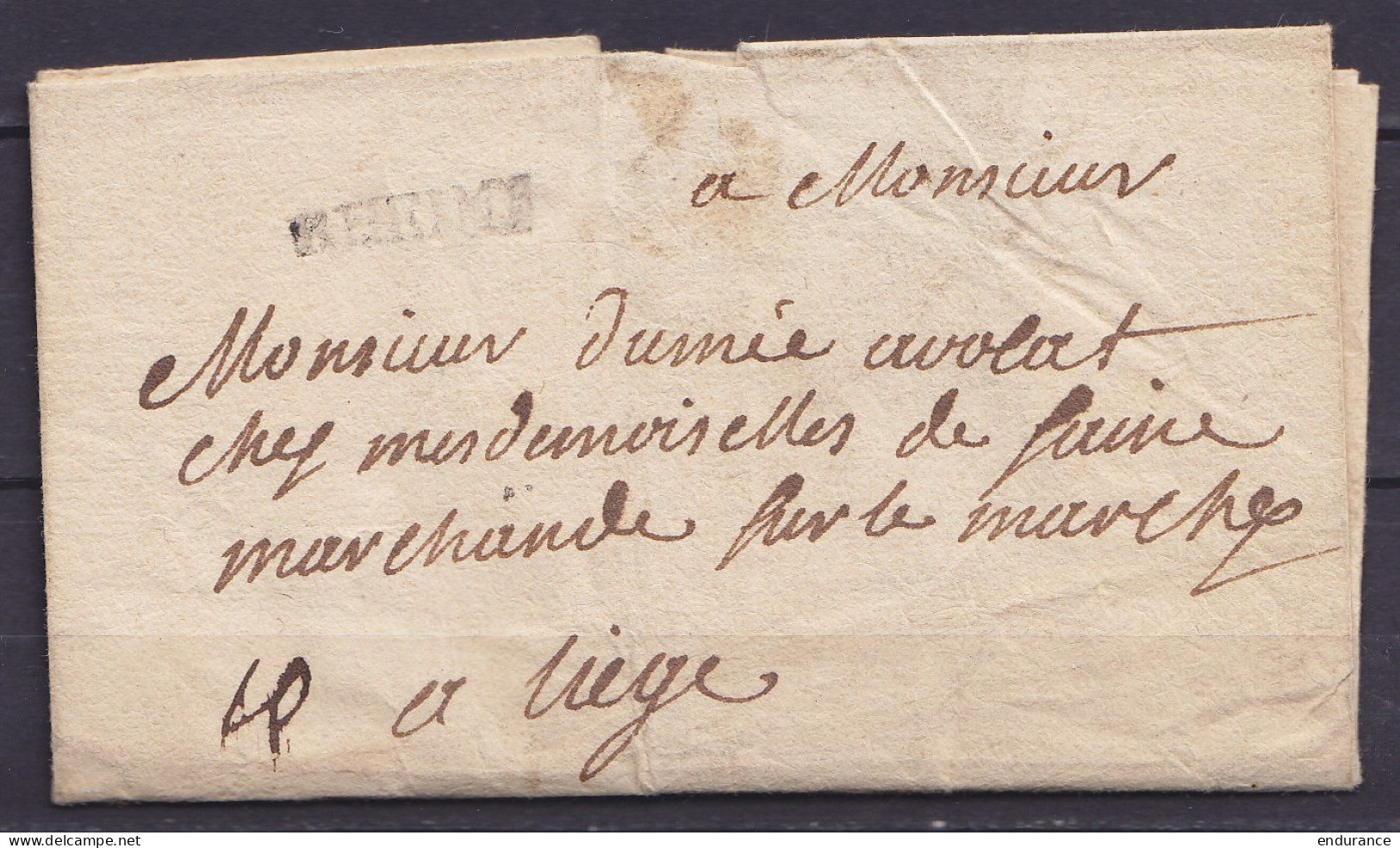 L. Datée 4 Novembre 1727 De REIMS Pour LIEGE - Griffe "RHEIMS" - 1714-1794 (Pays-Bas Autrichiens)