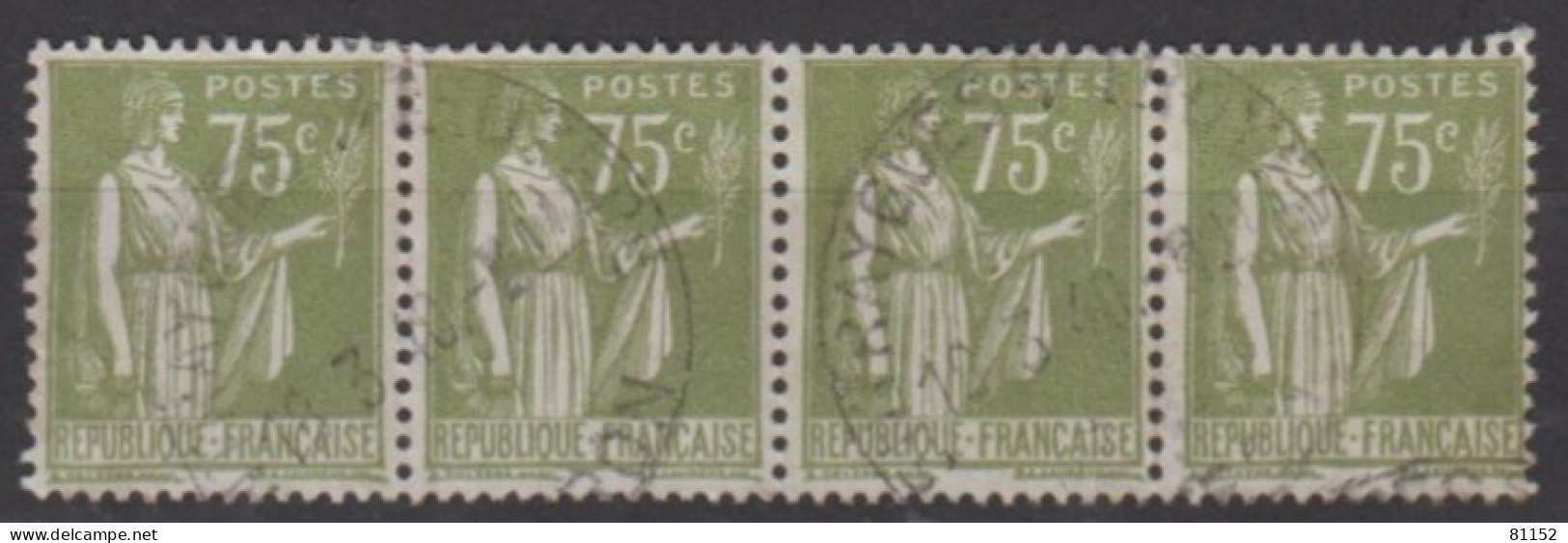 PAIX  75c Olive Y.T.284A   Quadruple   Oblitérés  Année 1940 - 1932-39 Paix